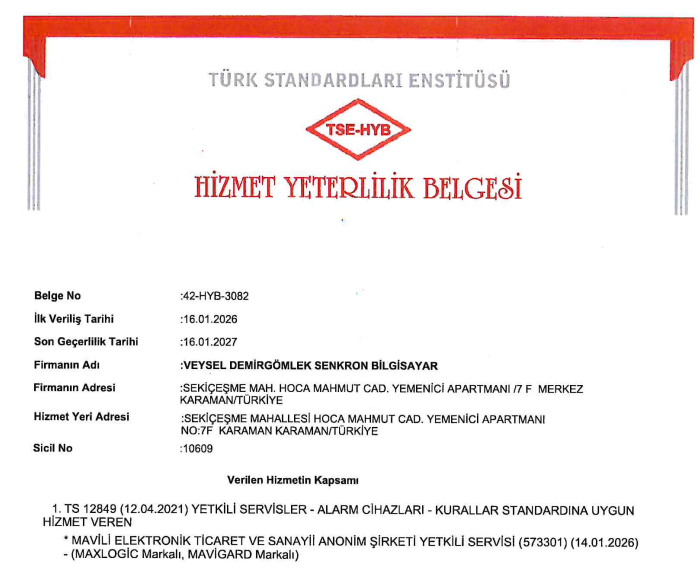 TSE HİZMET YETERLİLİK BELGESİ